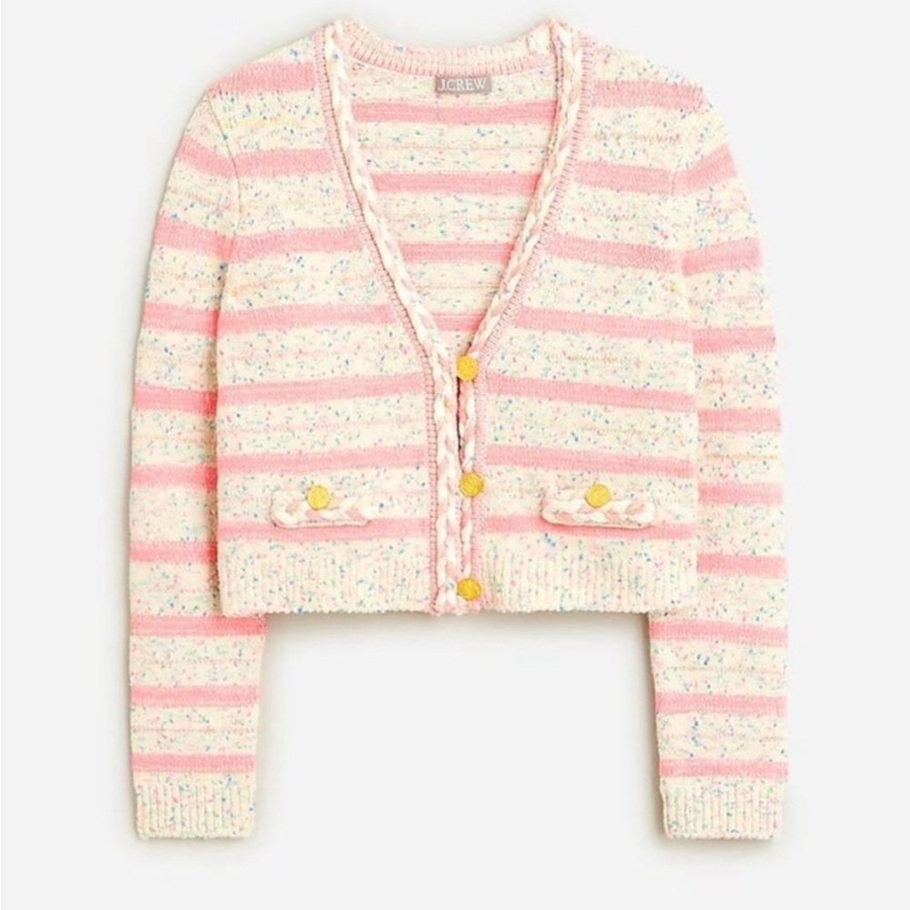 J. Crew Women's Speckled Pink and Cream Cardigan